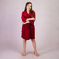 Жіночий велюровий халат на запах "Оксамит-бордо" 46-54р.