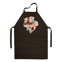 Фартух чорний кухонний з оригінальним принтом для флориста "Florist. Флорист. Напис. Букет квітів"