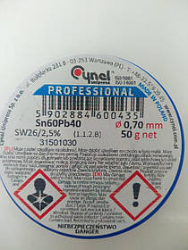 Дротовий припій Sn-60% Pb-40% 0,70 мм 50 г CYNEL