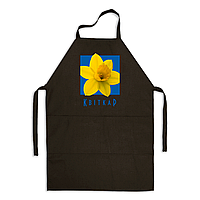 Фартук черный кухонный с оригинальным принтом для флориста "Florist. Флорист. grower. Желтый нарцысс"