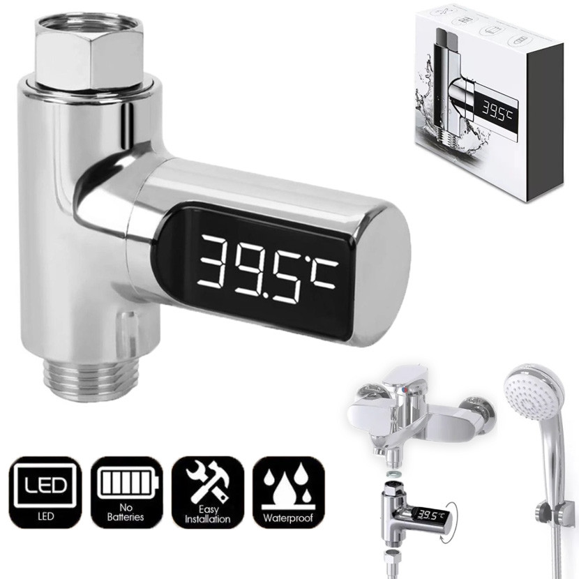 Цифровой термометр для душа, крана, проточный термометр LEDTEMP 2.0 серебристый - фото 1 - id-p2105611401