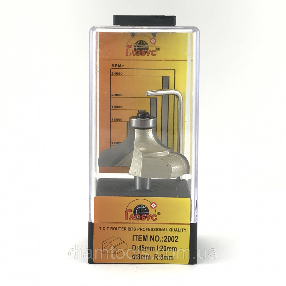 Фреза кромкова калювальна Глобус 2002 D45 d8 L55 h20 R8