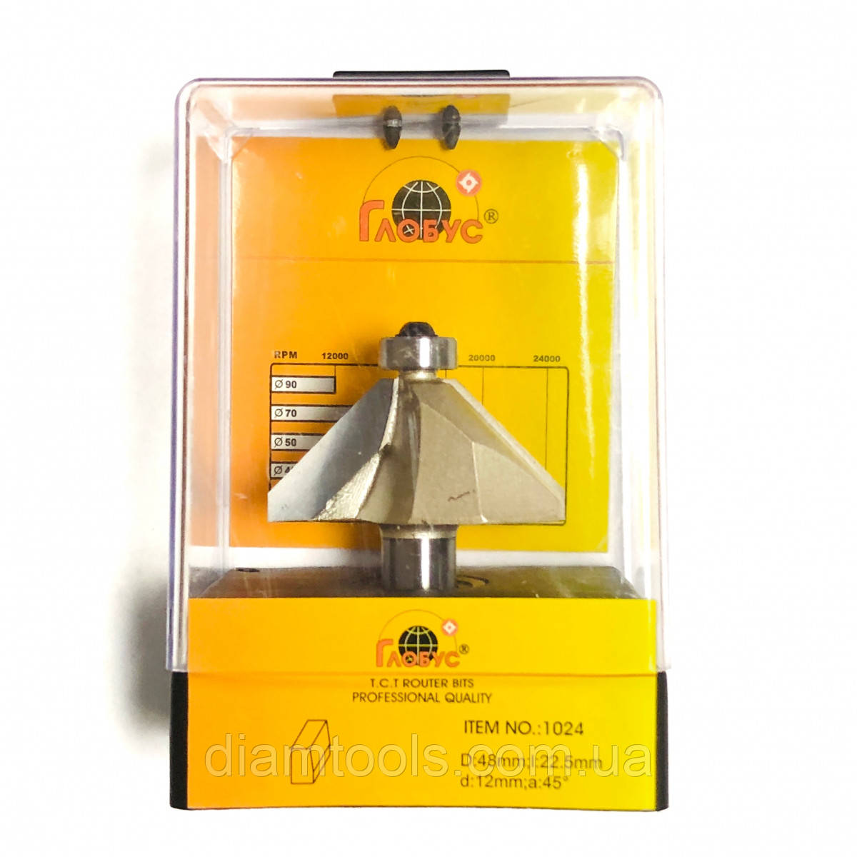 Фреза кромкова конусна Глобус 1024 D48 d12 L57.5 h22.5 O45 z2, фото 1