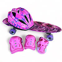 Скейтборд Міні із захистом та шоломом рожевий Fish (Stary sky)