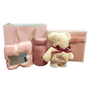 Набір подарунковий Simple Life (термокухоль, рушник, іграшка), Рожевий / Подарунковий комплект для жінки