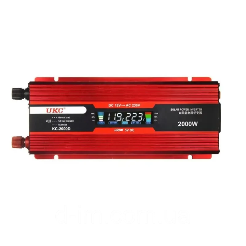 Потужний автомобільний інвертор перетворювач напруги c LCD екраном UKC 12V-220V 2000W ART5030
