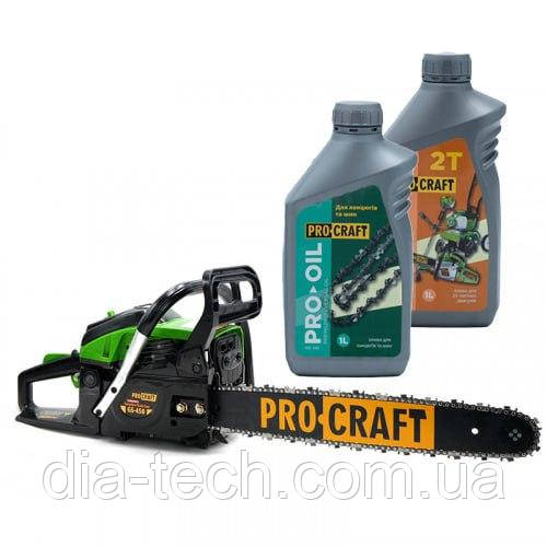 Бензопила Procraft GS450 + Олива 2T 1 л + Олива для ланцюга Procraft 1 л, фото 1