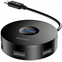 USB HUB Baseus Airjoy Round Box (Type-C to USB3.0+USB2.0x3) 10cm Black (CAHUB-G01) (Код товару:34370)