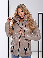 Женская стёганая удлинённая куртка плащёвки Лаке, арт.504, цвет беж / бежевого цвета