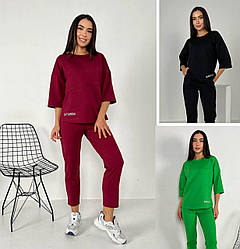 Літній спортивний костюм трикотажний жіночий легкий короткий рукав, бордовий, чорний, зелений