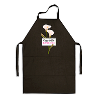 Фартух чорний кухонний з оригінальним принтом для флориста "Королева букетів. Квіти"