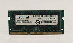 Память Crucial SODIMM DDR3 8GB PC3-12800S (1600Mhz) (CT102464BF160B.M16)(8x2/1.35V), б/у