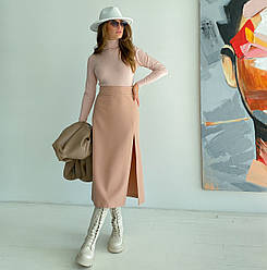 Пряма довга спідниця Свобода з розрізом (Пудрова) 42