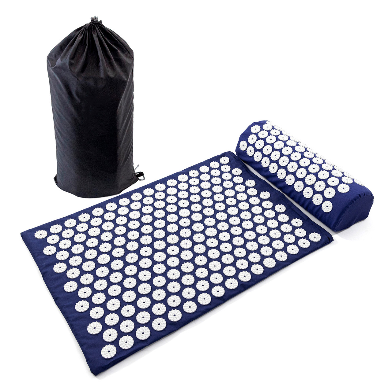 Масажний килимок Аплікатор Кузнєцова + валик масажер для спини/шиї/ніг/стоп/голови/тіла OSPORT (apl-005) Синьо-білий, фото 1