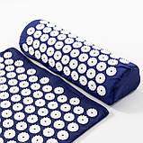 Масажний килимок Аплікатор Кузнєцова + валик масажер для спини/шиї/ніг/стоп/голови/тіла OSPORT (apl-005) Синьо-білий, фото 2