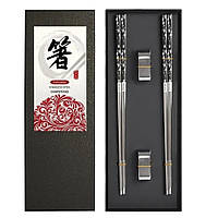 Набор Палочки для суши 2 пары из нержавеющей стали 304 и 2 подставки Черный