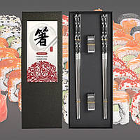 Набір Палички для суші 2 пари з нержавіючої сталі 304 та 2 підставки Черный