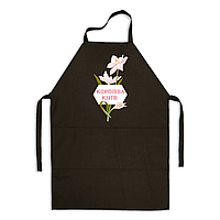 Фартух чорний кухонний з оригінальним принтом для флориста "Королева квітів. Білі квіти. Напис"