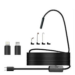 Ендоскопічна камера 3в1 Kerui IP68 для iPhone, iPad, iOS, Android Ø 8 мм 1 м жорсткий.