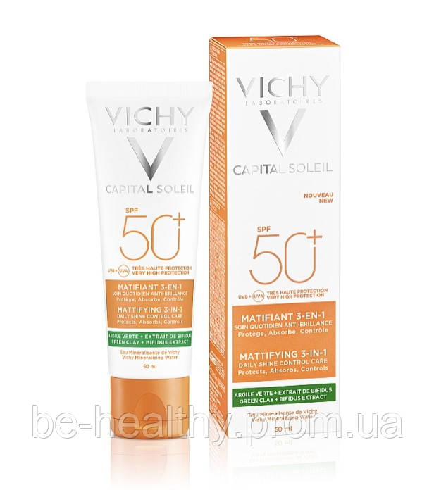 Солнцезащитный матирующий крем 3-в-1 для жирной кожи, Vichy Capital Soleil Matifiant 3en1 SPF50+, 50 мл - фото 4 - id-p2105680047