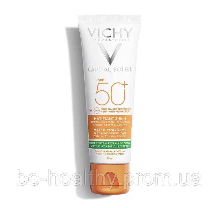 Солнцезащитный матирующий крем 3-в-1 для жирной кожи, Vichy Capital Soleil Matifiant 3en1 SPF50+, 50 мл - фото 3 - id-p2105680047