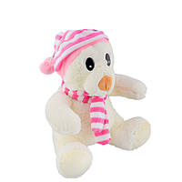 М'яка іграшка ведмедик у смугастій рожевій шапці з шарфиком 26 см білий (41209.001)