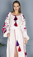 Жіноча сукня вишиванка білого кольору з яскравою вишивкою розмір S, M, L