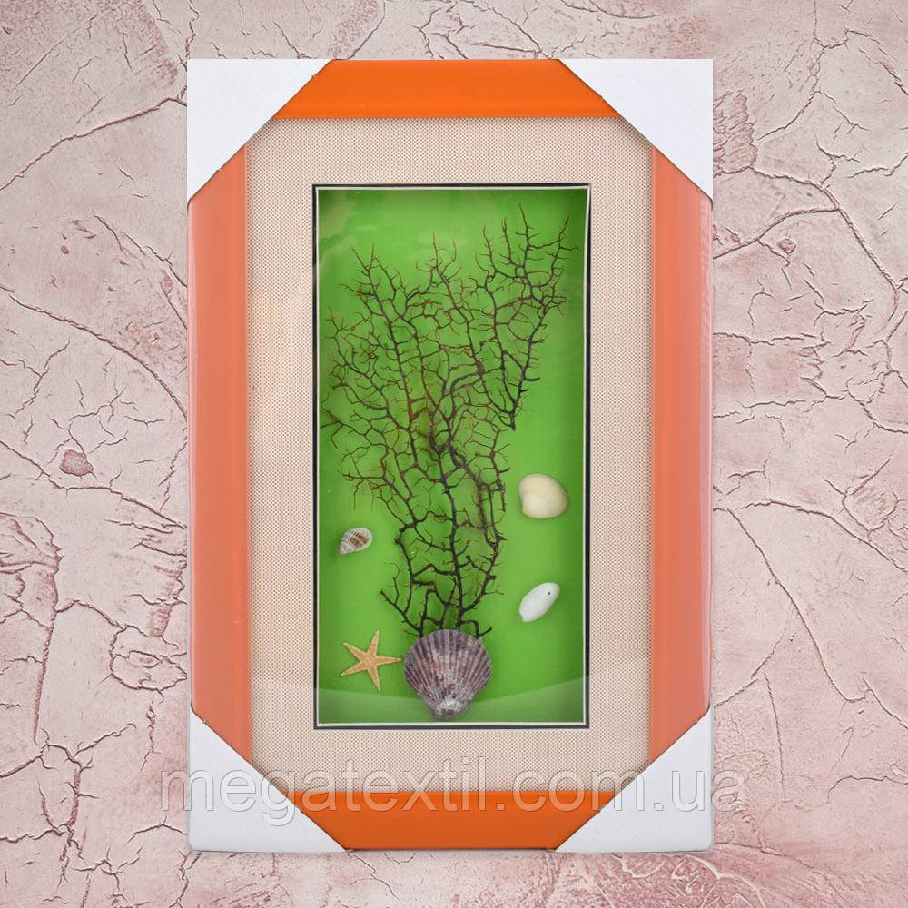Картина під склом морський світ 24х37 см зелений фон помаранчева рамка (41804.004)