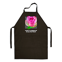Фартук черный кухонный с оригинальным принтом для флориста "Цветочный мастер. Розовый цветок"