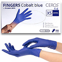 Нитриловые перчатки CEROS Fingers®, XS (5-6), синие, 100 шт