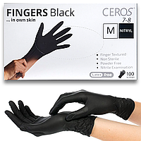 Нитриловые перчатки CEROS Fingers®, М (7-8), черные, 100 шт