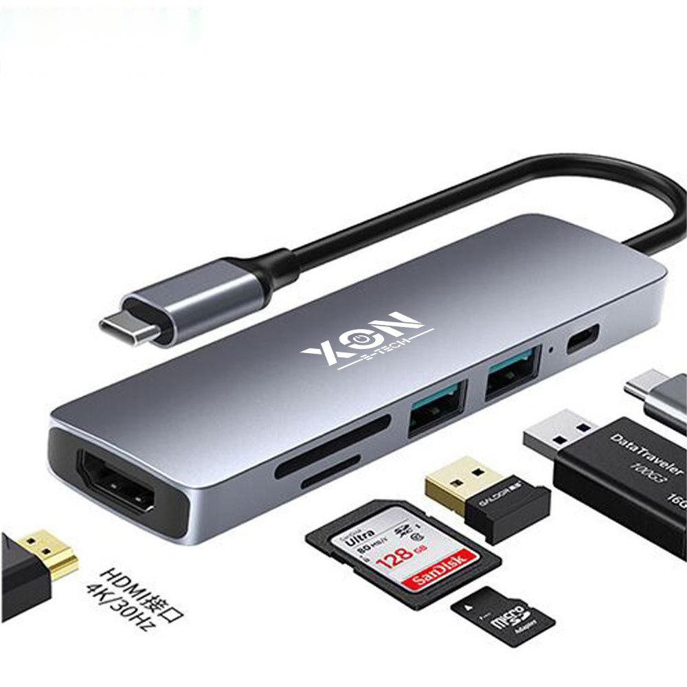 USB-хаб XON SmartHub 6 в 1 (HDMI, SD/TF, Type-C, USB3.0, USB2.0) Сірий (UHCHP062312G 5160), фото 1
