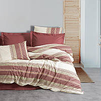 Комплект постільної білизни Cotton box Ранфорс Line Kenway bordo Євро 200x220 см (1713-1261) (75020.001)