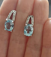 Серьги женские серебряные с полудрагоценным камнем голубой топаз