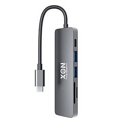 USB-хаб XON SmartHub 6 в 1 (SD/TF + Type-C + USB3.0 + 2хUSB2.0) Сірий (UHCHP062322G 5139)