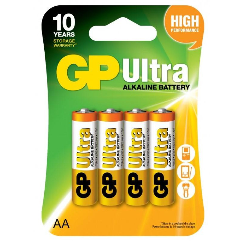 4 Батарейки GP AA (LR6) Ultra Alkaline 15A-UE4, фото 1