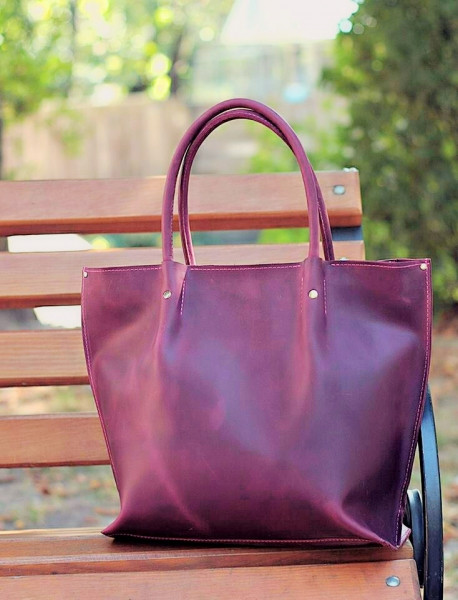 Жіноча шкіряна сумка Shopper фіолетова