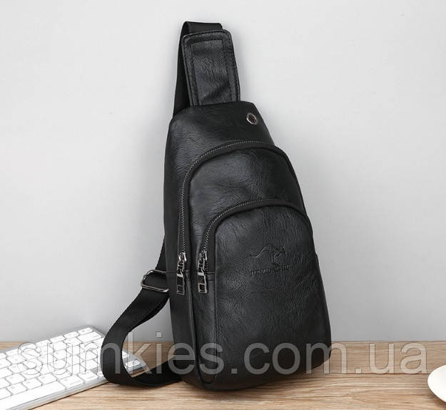 Чоловіча сумка-бананка на груди з USB-екошкірою, крос-боді сумка-бананка слінг для чоловіків нагрудна барсетка