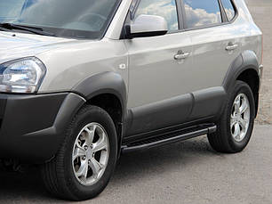 Бокові пороги Allmond Black 2 шт.  алюміній для Hyundai Tucson JM 2004-2024 рр, фото 2