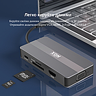 USB-хаб XON SmartHub 8 в 1 (VGA, HDMI, SD/TF, 2xType-C, 2xUSB3.0) Сірий (UHCHP082322G 5207), фото 2
