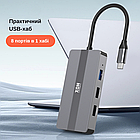 USB-хаб XON SmartHub 8 в 1 (VGA, HDMI, SD/TF, 2xType-C, 2xUSB3.0) Сірий (UHCHP082322G 5207), фото 3