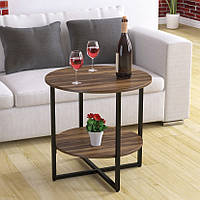 Журнальний круглий столик лофт D-60 Loft Design, стильний кавовий стіл на балкон Горіх Модена