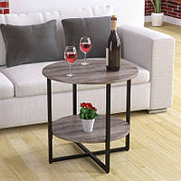 Журнальний круглий столик лофт D-60 Loft Design, стильний кавовий стіл на балкон Дуб Палена
