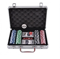 Професійний набір для покеру покерний комплект з кубиками та картами 200 фішок
