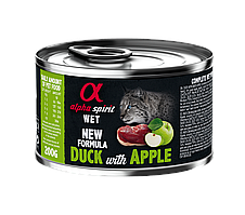 Повнораціонний вологий корм Alpha Spirit Duck with Green Apple з качкою та зеленими яблуками для дорослих котів 200 г (as311490)