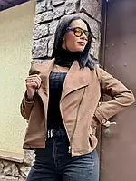 Жіноча стильна коротка куртка косуха замша на дайвінгу р. 42-44, 46-48, 50-52