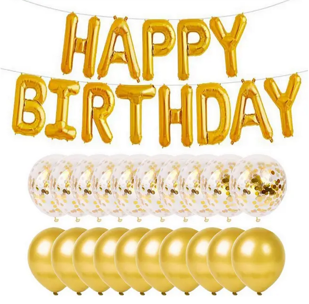 Універсальна фотозона "Happy Birthday, золота", 25 предметів