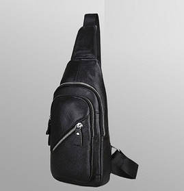 Чоловіча шкіряна сумка-бананка на груди чорна  ⁇  Кросбоді барсетка для чоловіків натуральна шкіра