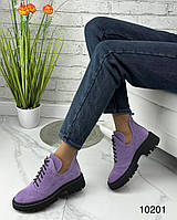Жіночі туфлі броги натуральна замша 36-41 демі на шнурівці тракторна підошва