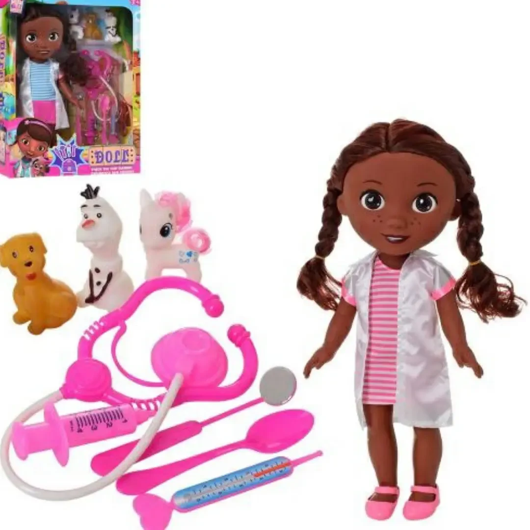 Лялька Доктор Плюшева 9312, 33СМ, набір лікаря, тварини 3 шт., музична